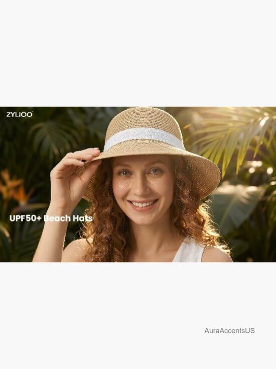 Straw Sun Hat UPF 50+ Wide Brim Floppy Beach Vacation Travel main image 7